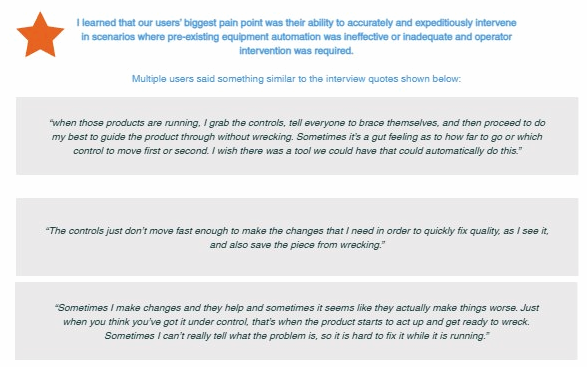 Voice of customer synthesis showing core insight and three direct operator interview quotes