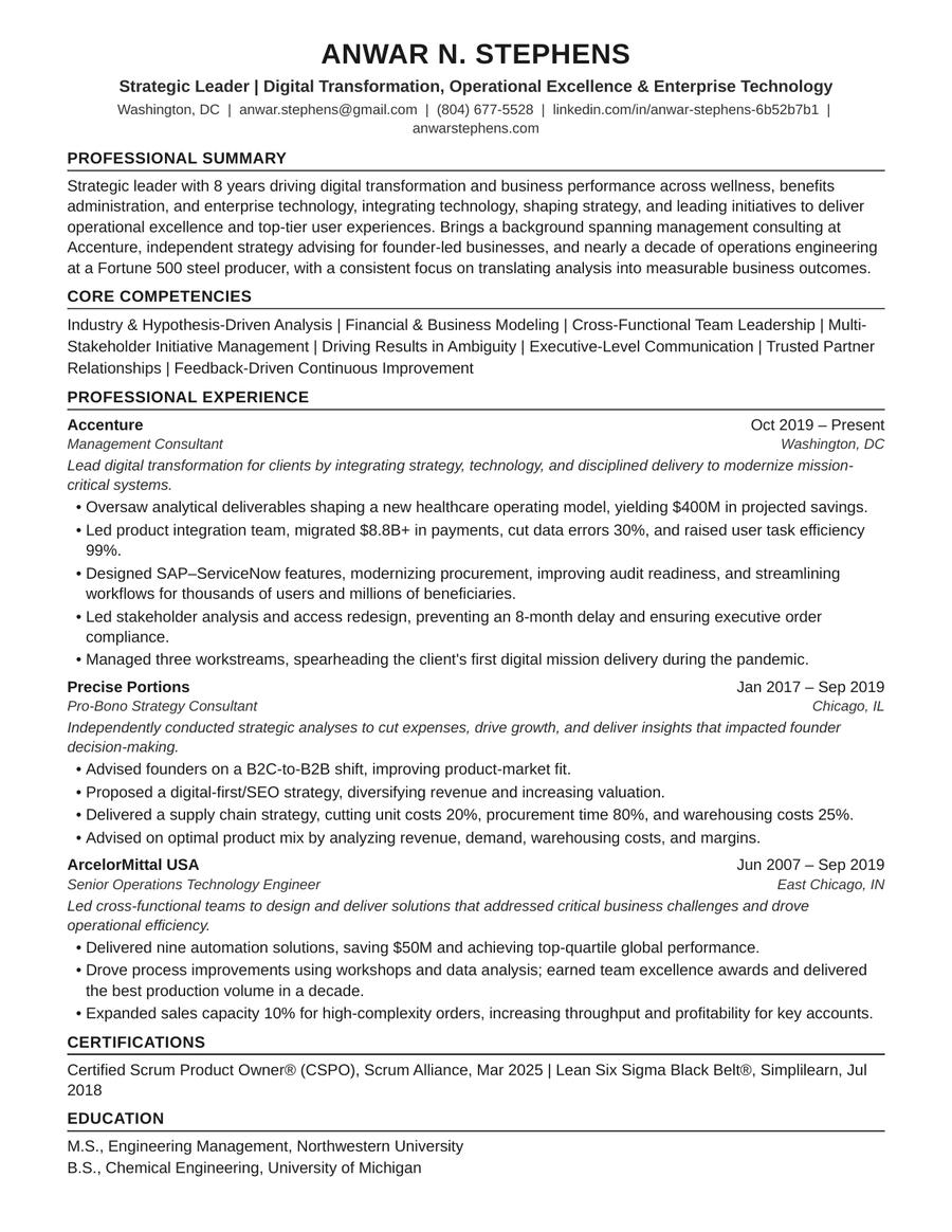 Strategy & Consulting resume preview